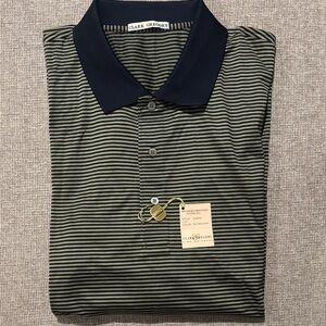 Clark & Gregory Men's LS Polo with Navy and Olive Stripes